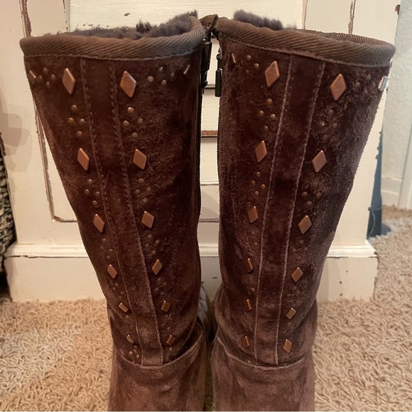 Ugg Australia Joplin Tall Boot Studded Brown Suede Side Zip Size 6 Snow Winter - Picture 6 of 13